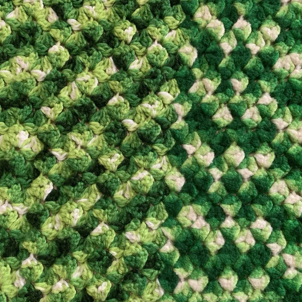 Handmade Crochet Afghan Throw 84x49 Shades Of Green White Textured Squares